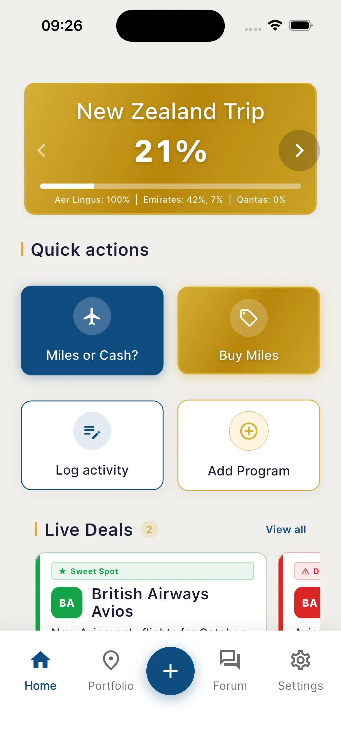 Pointfolio home screen